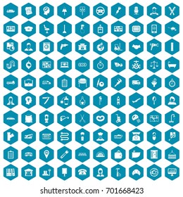 100 work icons set in sapphirine hexagon isolated vector illustration