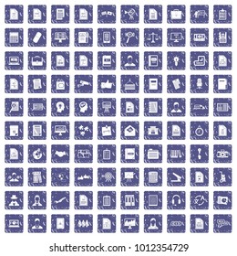100 work paper icons set in grunge style sapphire color isolated on white background vector illustration