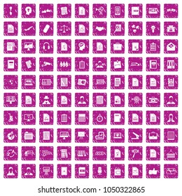 100 work paper icons set in grunge style pink color isolated on white background vector illustration