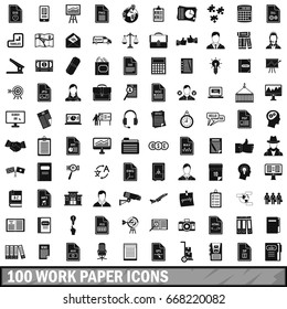 100 work paper icons set in simple style for any design vector illustration