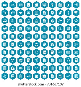 100 work paper icons set in sapphirine hexagon isolated vector illustration