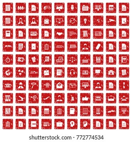 100 work paper icons set in grunge style red color isolated on white background vector illustration