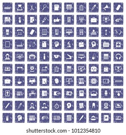 100 work space icons set in grunge style sapphire color isolated on white background vector illustration