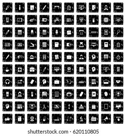 100 work space icons set in grunge style isolated vector illustration