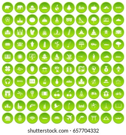 100 work space icons set green circle isolated on white background vector illustration