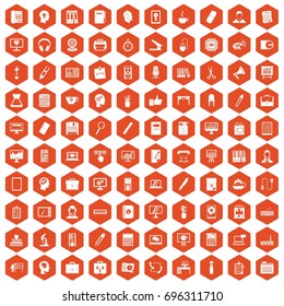 100 work space icons set in orange hexagon isolated vector illustration