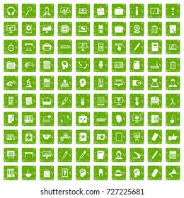 100 work space icons set in grunge style green color isolated on white background vector illustration