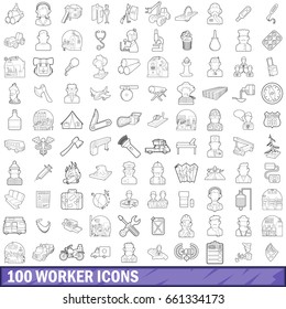 100 worker icons set in outline style for any design vector illustration
