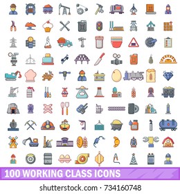 100 working class icons set in cartoon style for any design vector illustration
