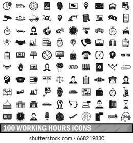 100 working hours icons set in simple style for any design vector illustration