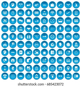 100 working hours icons set in blue circle isolated on white vectr illustration