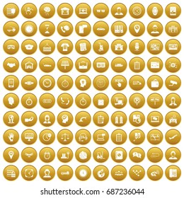 100 working hours icons set in gold circle isolated on white vectr illustration