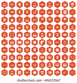100 working hours icons set in orange hexagon isolated vector illustration
