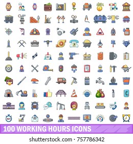 100 working hours icons set. Cartoon illustration of 100 working hours vector icons isolated on white background