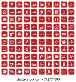 100 working hours icons set in grunge style red color isolated on white background vector illustration