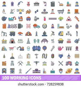100 working icons set in cartoon style for any design vector illustration