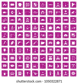 100 working professions icons set in grunge style pink color isolated on white background vector illustration