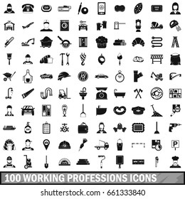 100 working professions icons set in simple style for any design vector illustration