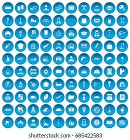 100 working professions icons set in blue circle isolated on white vectr illustration