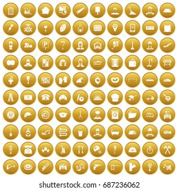 100 working professions icons set in gold circle isolated on white vectr illustration