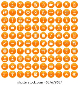 100 working professions icons set in orange circle isolated vector illustration