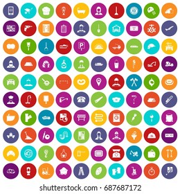100 working professions icons set in different colors circle isolated vector illustration