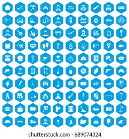 100 working professions icons set in blue hexagon isolated vector illustration