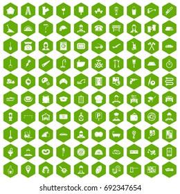 100 working professions icons set in green hexagon isolated vector illustration