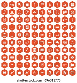 100 working professions icons set in orange hexagon isolated vector illustration