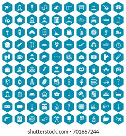 100 working professions icons set in sapphirine hexagon isolated vector illustration