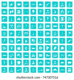 100 working professions icons set in grunge style blue color isolated on white background vector illustration