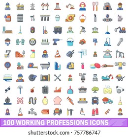 100 working professions icons set. Cartoon illustration of 100 working professions vector icons isolated on white background