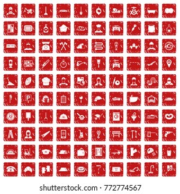 100 working professions icons set in grunge style red color isolated on white background vector illustration