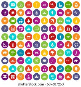 100 world icons set in different colors circle isolated vector illustration