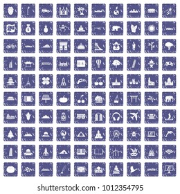 100 world icons set in grunge style sapphire color isolated on white background vector illustration