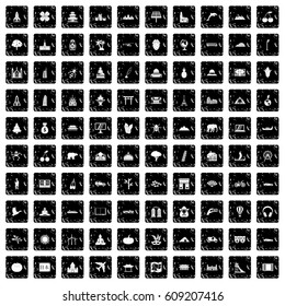 100 world icons set in grunge style isolated vector illustration