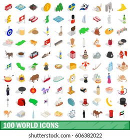 100 world icons set in isometric 3d style for any design vector illustration