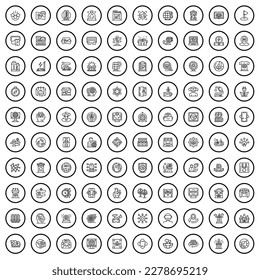 100 world icons set. Outline illustration of 100 world icons vector set isolated on white background