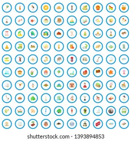 100 world tour icons set in cartoon style for any design vector illustration