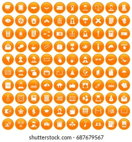 100 writer icons set in orange circle isolated vector illustration