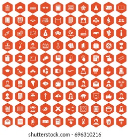 100 writer icons set in orange hexagon isolated vector illustration