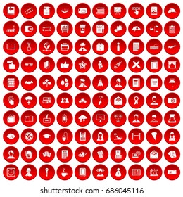 100 writer icons set in red circle isolated on white vectr illustration