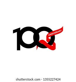 100 Year Anniversary Black Red Ribbon Vector Template Design Illustration