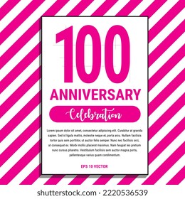 100 Year Anniversary Celebration Design, on Pink Stripe Background Vector Illustration. Eps10 Vector