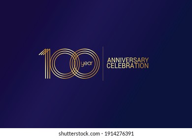 100 year anniversary celebration Gold Line. logotype isolated on Blue background for celebration, invitation card, and greeting card-Vector