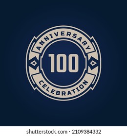 100 Year Anniversary Celebration with Golden Color for Celebration Event, Wedding, Greeting card, and Invitation Isolated on Blue Background