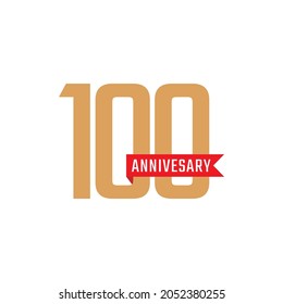 100 Year Anniversary Celebration with Red Ribbon Vector. Happy Anniversary Greeting Celebrates Template Design Illustration