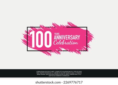 100 year anniversary celebration vector pink design in black frame on white background abstract illustration logo	