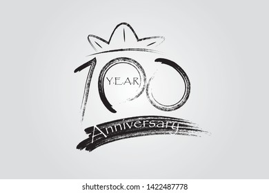 100 year anniversary chalk, ink Marker Pen Style, years, jubilee, greeting card. Birthday invitation sign. Black space vector illustration on white background - Vector