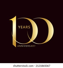 100 Year Anniversary Logo, Golden Color, Vector Template Design element for birthday, invitation, wedding, jubilee and greeting card illustration.